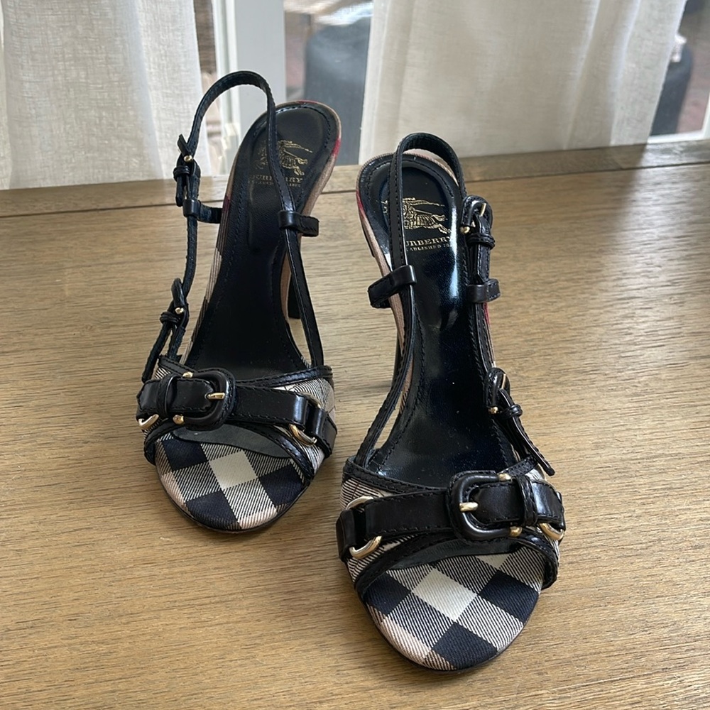 Burberry Plaid Buckle Heel Sandal